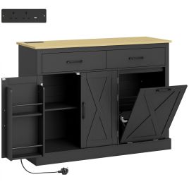 CLAYCREST 57L Tilt-Out Bin Cabinet with Charging Station - Black