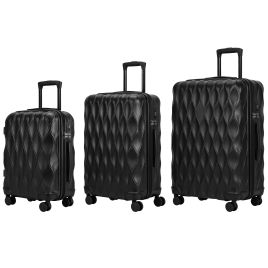 CLAYVIEW Set of 3 ABS Suitcases, 20, 24 and 28 Inches, with TSA Lock - Black