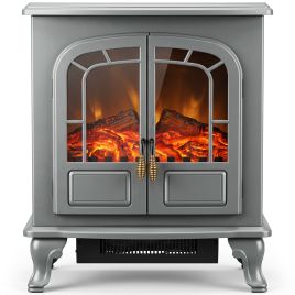 CANVASCREST Freestanding Electric Fireplace Stove with LED Flame Effect - Grey