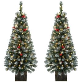 BLOOMBRIDGE Set of 2 4ft Slim Pre-Lit Christmas Trees with Dual-Colour LEDs