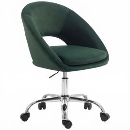 COASTGATE Height-Adjustable Velvet Office Chair with Wheels - Dark Green