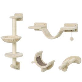 BROOKCREST 4-Piece Cat Wall Furniture Set with Hammock and Platforms - Beige