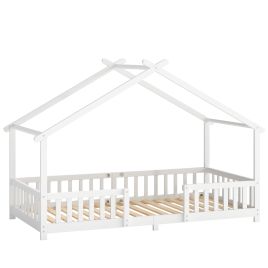 ARDENMOOR Kids House Bed Frame with Guard Rails - White