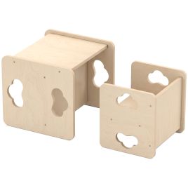COMETWORTH Montessori Toddler Table and Chair Set, 3-Level Height Adjustable - Natural