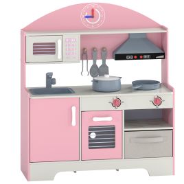 CANVASBRIDGE Kids Play Kitchen with Lights, Sounds and Fabric Drawer - Pink