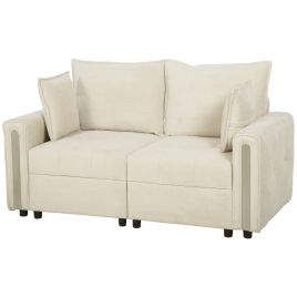 CARWOOD 2-Seater Velvet Sofa with Lift-Up Storage, 168cm - Beige