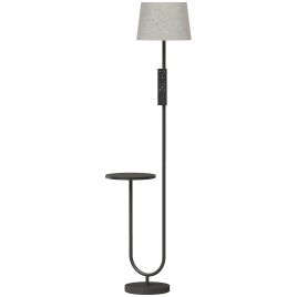 BLOOMDALE Dimmable Floor Lamp with Shelf, Linen Shade and Remote - Black