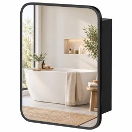 ARDENPORT Bathroom Mirror Cabinet with Magnetic Door and Shelf - Black