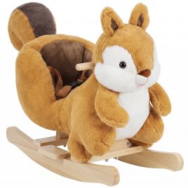 BROOKPORT Plush Squirrel Rocking Horse with Sounds and Safety Belt - Brown