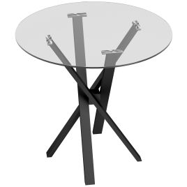 BRAXTON Round Dining Table for 4 with Tempered Glass Top - Clear