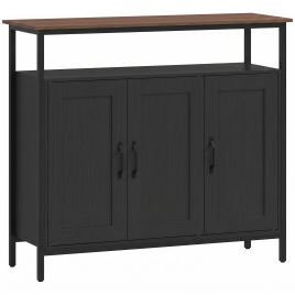BRIARCREST Industrial Kitchen Sideboard with 2 Cabinets and Open Shelf - Black