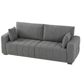 CANVASWELL 3-Seater Velvet Sofa with Cushions and Wood Legs - Grey