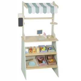 APEXFIELD Wooden Toy Shop with Cash Register and 4 Storage Boxes - Green
