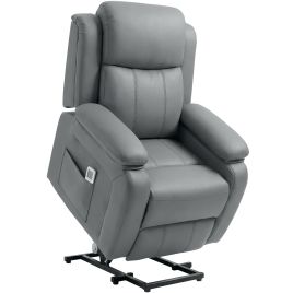 BREEZECREST PU Leather Riser Recliner Chair with Massage - Grey