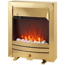CHASESTONE 2000W Electric Fireplace Stove with LED Flame and Pebble Effect - Gold