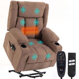 BREEZESTONE Dual-Motor Riser Recliner Chair with Massage and Heat - Brown