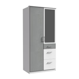 COMODO 2 Door Mirrored Wardrobe with 3 Drawers White and Grey - 90cm