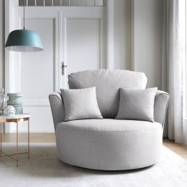 DARCIE Linen Swivel Chair - Light Grey