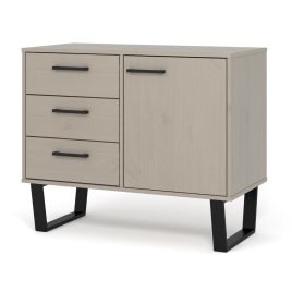 Texas Black Metal Frame Small Sideboard with 1 Door and 3 Drawers - Grey Waxed Pine