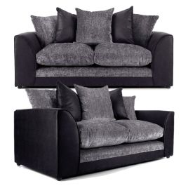 ARUBA Leather and Chinelle Fabric 3 Seater and 2 Seater Scatterback Sofa Set - Black and Grey