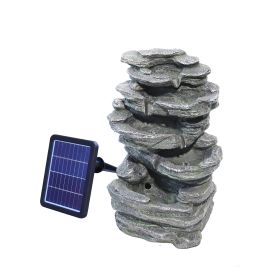 Garden Water Feature Outdoor LED Waterfall Fountain Rockery Decor, Black
