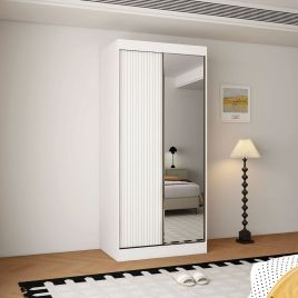 VIENNA 2 Door Mirrored Sliding Wardrobe White - 100cm