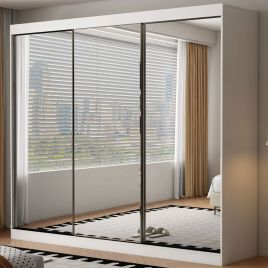 ELITE 3 Door Full Mirrored Sliding Wardrobe White - 250cm