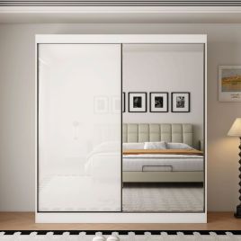 OCEANIC 2 Door Mirrored Sliding Wardrobe Gloss White - 200cm