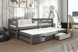ERIN Wooden 2 Drawers Storage Double Bed with Trundle and Bonnell Foam Mattress - Graphite