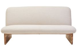 NORVELLIN Linen 2 Seater Armless Sofa with Wooden Base - Cream