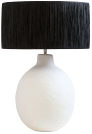 KELMORA Mache Table Lamp With Black Raffia Shade - Black and White