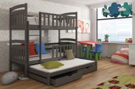 SALLY Wooden 2 Drawers Storage Double Bed with Trundle and Bonnell Foam Mattress - Graphite
