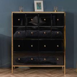 FIESTA Black Chest of Drawers - Large-sized, 16 Drawers