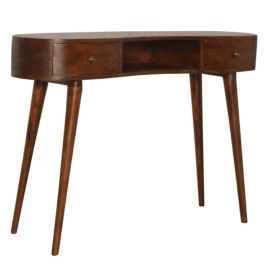Classic Wave Design Writing Desk with 2 Drawers - Chestnut