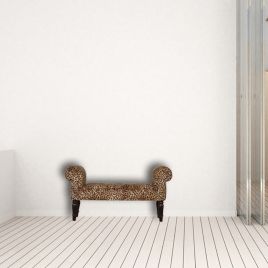 Solid Wood Leopard Print Velvet Bench - Walnut