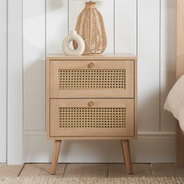 Bedside Table - CROXLEY 2 Drawer Nightstand Oak 34cm