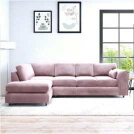 DELANO Plush Velvet Large 5 Seater L Shaped Fullback Corner Sofa - Pink, Left Hand Facing