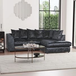 BLAKE Crushed Velvet 4 Seater L Shaped Scatterback Corner Sofa - Black, Right Hand Facing