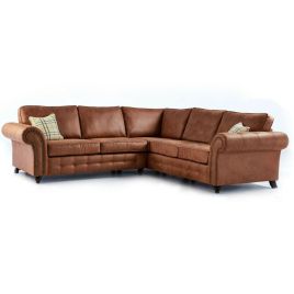 OAKLAND Leather Large 5 Seater L Shaped Fullback Corner Sofa - Brown