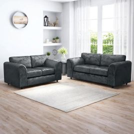 VELOURA Crush Velvet 3 and 2 Seater Fullback Sofa Set - Black