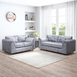 VELOURA Crush Velvet 3 and 2 Seater Fullback Sofa Set - Silver