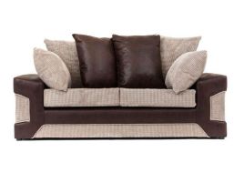 DENZEL Jumbo Cord Fabric 3 Seater Sofa - Brown and Beige