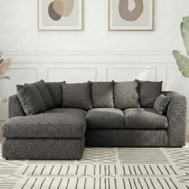 BELVANO Boucle Fabric 4 Seater L Shaped Scatterback Corner Sofa - Slate Grey, Left Hand Facing