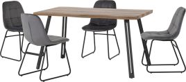 Quebec Wave Edge Dining Set with Lukas Chairs - Oak Effect Black Grey Velvet