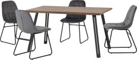 Quebec Straight Edge Dining Set with Lukas Chairs - Oak Effect Black Grey Velvet
