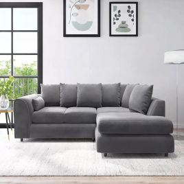 DELANO Plush Velvet 4 Seater L Shaped Scatterback Corner Sofa - Dark Grey, Right Hand Facing