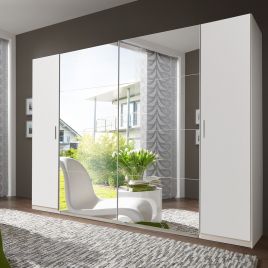 LANTAU 4 Door Mirrored Sliding Wardrobe White - 272cm