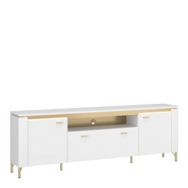 TV Stand - LAZIO 2 Door 1 Drawer Media Unit Alpine White and White Gloss 200.3cm