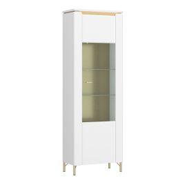 Display Cabinet - LAZIO 1 Door Cabinet Alpine White and White Gloss 65.5cm