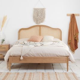 Rattan Design Headboard Sprung Slatted Base Brown Bed - 6ft Super Kingsize